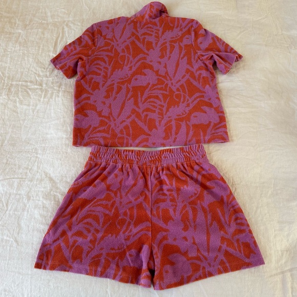 Marine Layer Terry Out Resort Shirt and Shorts Orange Lavender Floral Set - Picture 3 of 13